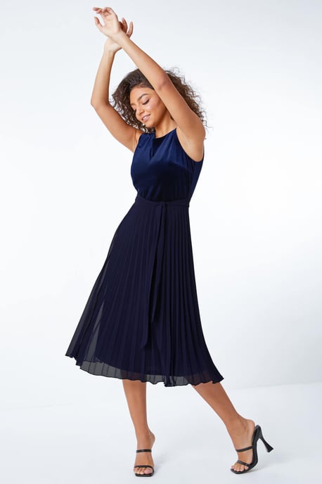 Petite Velvet Pleated Midi Dress