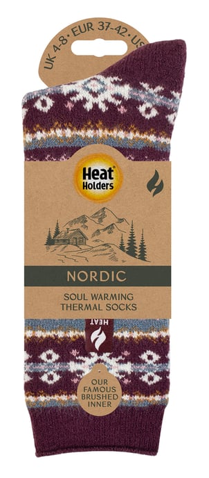 Dames Nordic Sokken | Heat Holders Lite | Lichte Thermische Winter Sokken voor Vrouwen - Cabernet/Roze - Image 2