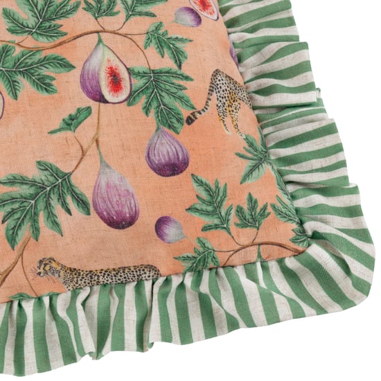 Wylder Tropics Okara Leopard And Fig Printed Ruffle Feather Rich Cushion