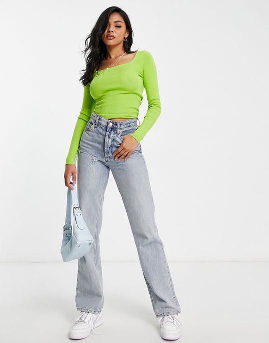 ASOS DESIGN jumper with cut out ruched back detail in lime green