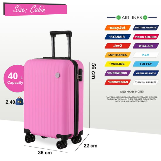Hard Shell ABS Pink Suitcase 8 Wheel Travel Case Holiday Bags
