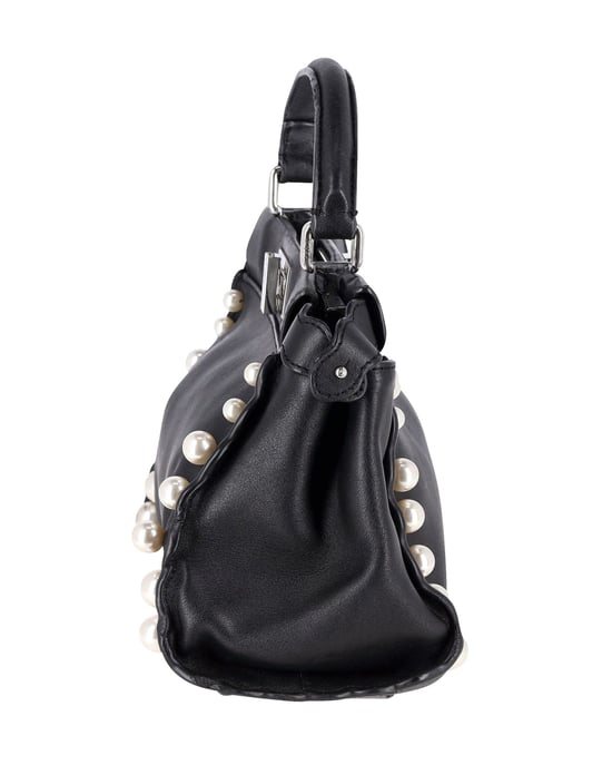 Fendi Mini Peekaboo Pearl Tote Bag in Black Calfskin Leather - Image 2