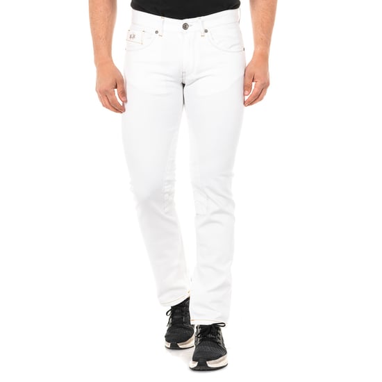 Men's long straight-cut denim trousers with hems JMT016