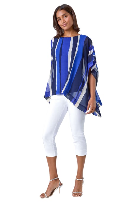 Stripe Print Chiffon Overlay Tunic Top