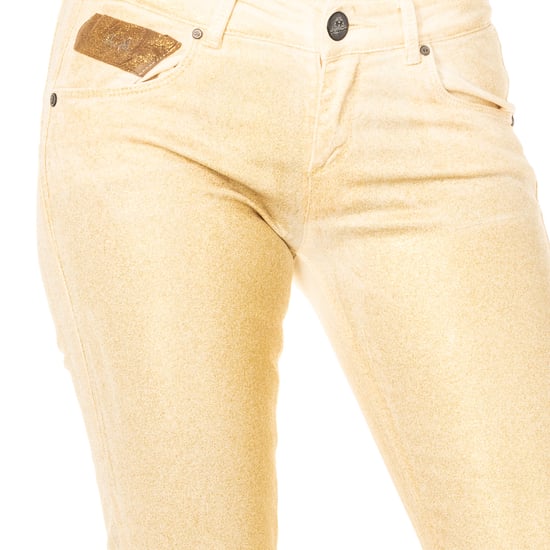 Shiny effect stretch pants with skinny-cut hems HWT012 woman