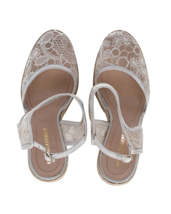 Nicholas Kirkwood High Heel Lace Wedges in Cream Synthetic - Image 6