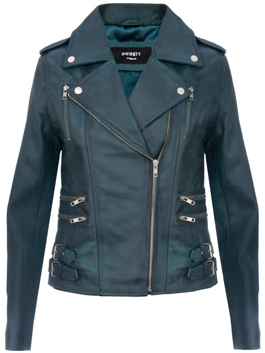 Ladies leather Brando biker jacket-Loddon