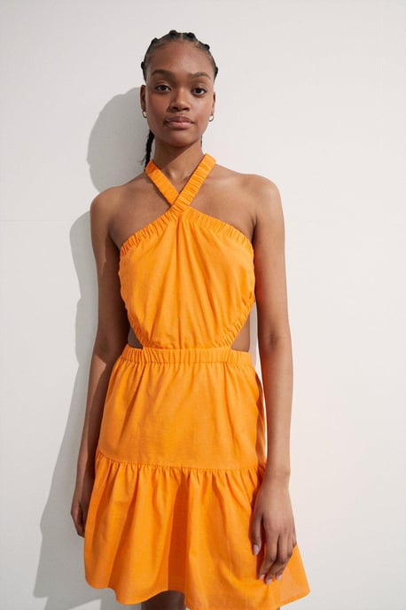 Cotton Cross Back Cut Out Mini Dress