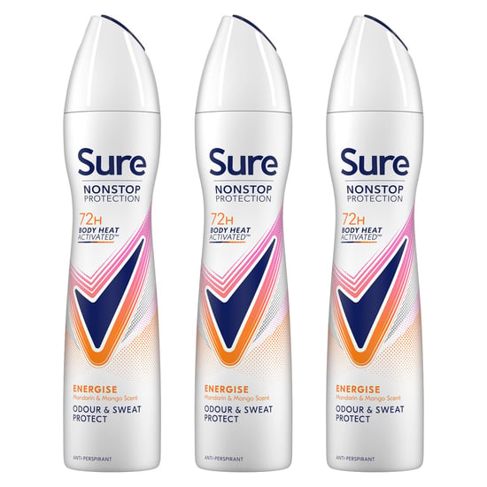Sure Women Energise Deodorant Spray with 72H Nonstop Protection 250ml, 3 Pack
