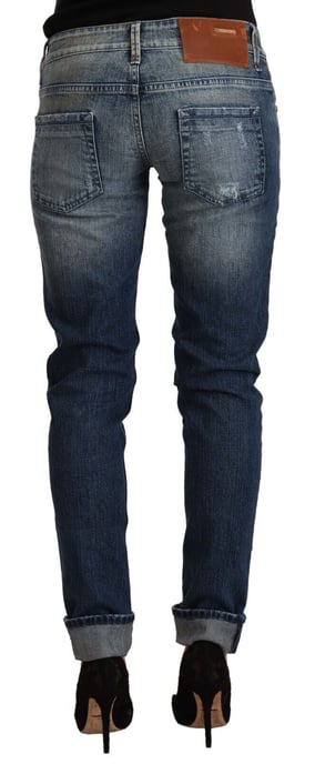 Acht Dames Blauwe Gewassen Lage Taille Vouwzoom Slim Fit Jeans - Image 3