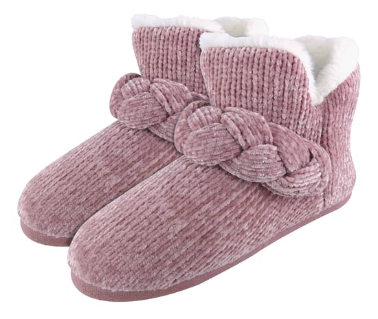 Dunlop - Dames Gebreide Warme Fleece Pluche Slippers Laarsjes in Grijs Fairisle en Roze Katoen Stijl - Image 2