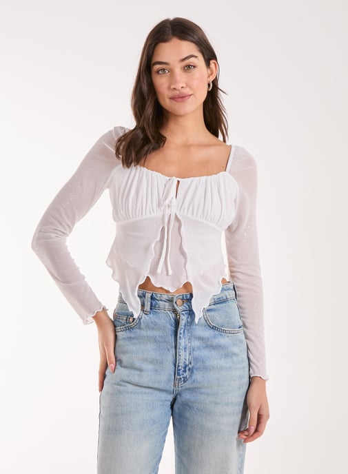 Glitter Long Sleeve Mesh Butterfly Top