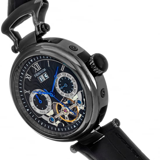 Heritor Automatic Ganzi Semi-Skeleton Leather-Band Watch