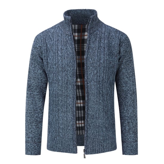 Men's Cardigan with Zip Cardigan Chunky Knit with Stand-Up Collar for Winter Blue