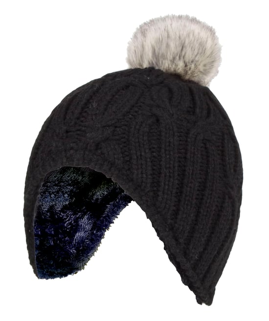 Heat Holders - Kabelgebreide Muts Voor Meisjes Met Pom Pom - Wolkengrijs - Image 1