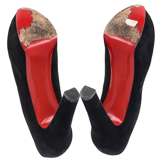 Christian Louboutin Ronde Neus Chunky Hak Platform Hakken in Zwart Suède - Image 6