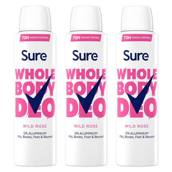 Sure Women Wild Rose Whole Body Deodorant Spray Aluminium Free 150ml, 3 Pack