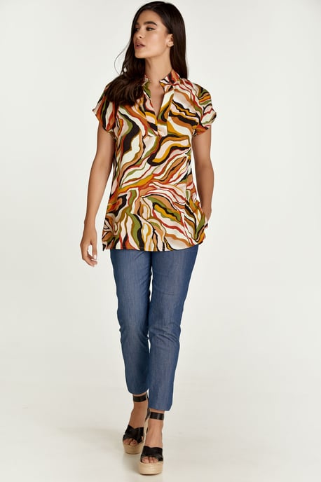 Mouwloze top met baksteenkleurige swirlprint - Image 6