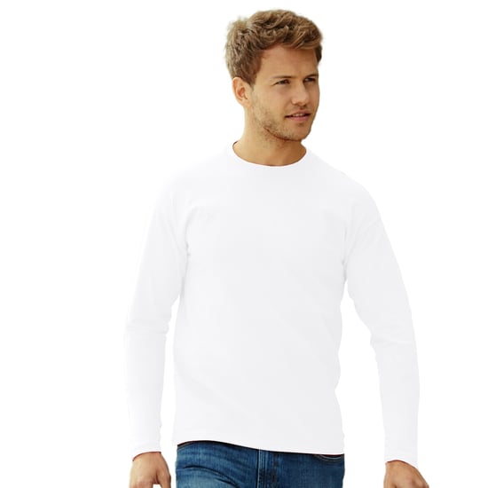Fruit Of The Loom Heren Valuegewicht T-shirt met ronde hals en lange mouwen (Wit) - Image 3