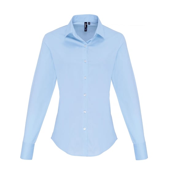 Premier Dames/dames Stretch Fit Poplin Blouse met lange mouwen (Lichtblauw) - Image 1