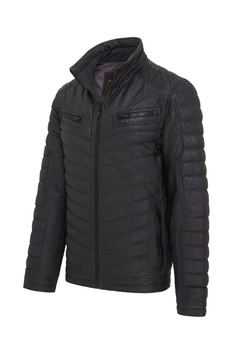 Mens Black Quilted Puffer Leather Bomber Jacket - Torpoint