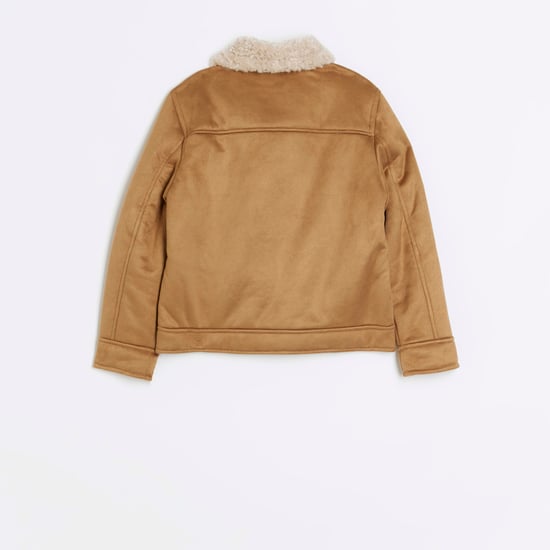 River Island Kids Boys Shearling Jacket Brown Suedette