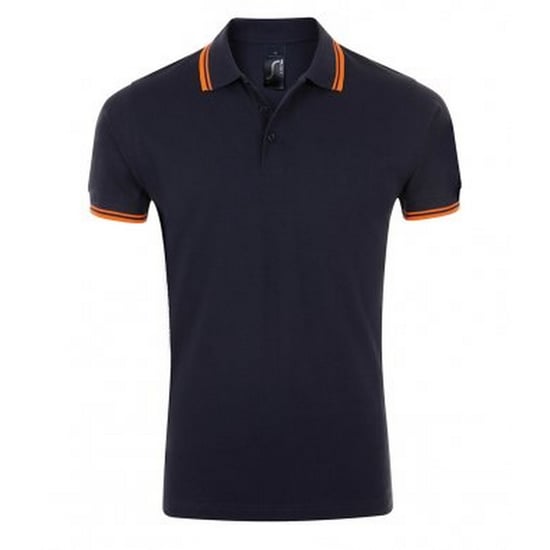 SOLS Heren Pasadena getipt korte mouw Pique Polo Shirt (Franse marine/Neon Orange) - Image 1