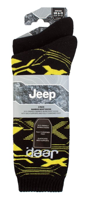 Heren Bamboe Werk Bood Socks | Jeep | Zachte en Ademend Dikke Heavy Duty Gevoerde Sokken, Gebreide Geribbelde Wandelsokken - Zwart / Geel - Image 2