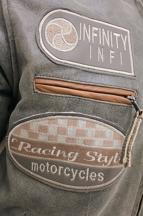 Leather racing biker motorcycle jacket with zipper