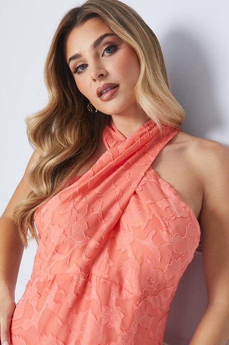 Jacquard Halterneck Maxi Dress