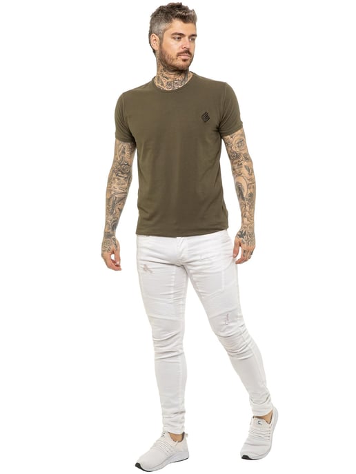 Enzo | Heren Skinny Stretch Biker Denim Jeans - Wit - Image 5