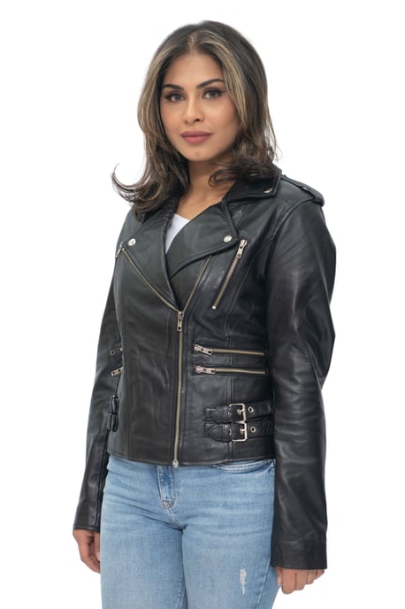 Womens Leather Vintage Brando Biker Jacket-Orlando