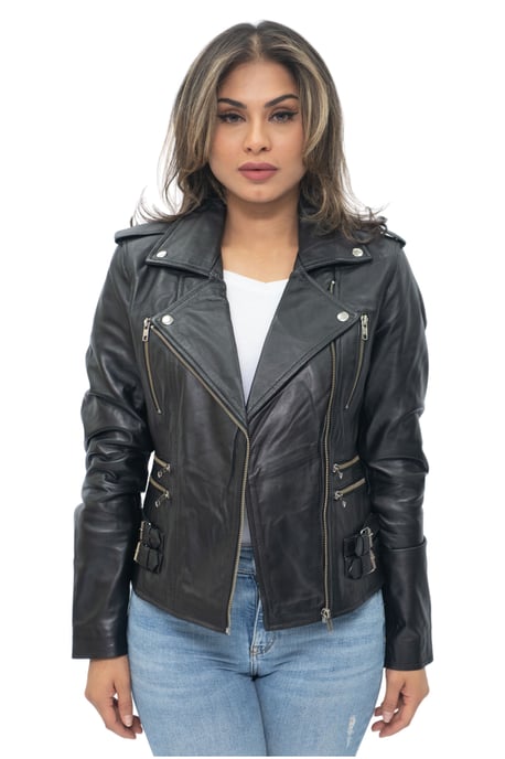 Womens Leather Vintage Brando Biker Jacket-Orlando