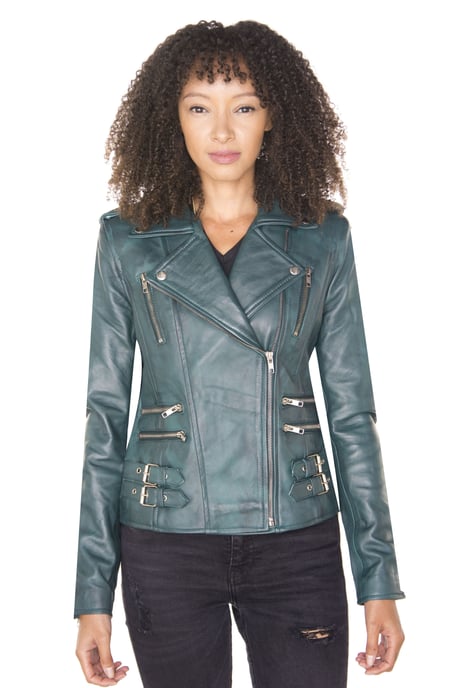 Womens Leather Vintage Brando Biker Jacket-Orlando