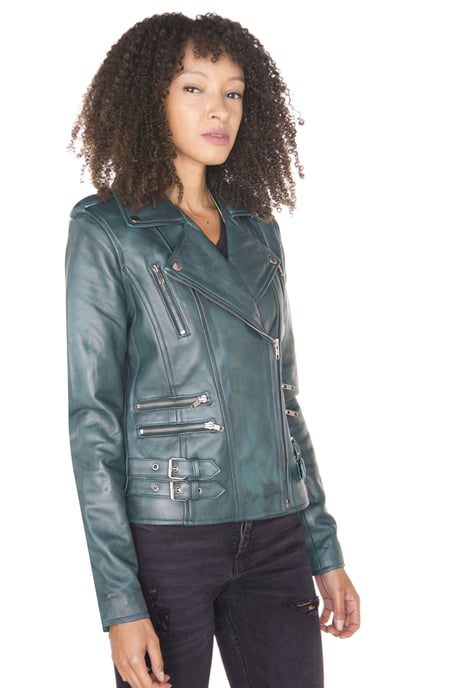 Womens Leather Vintage Brando Biker Jacket-Orlando