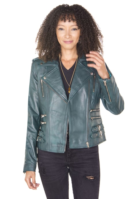 Womens Leather Vintage Brando Biker Jacket-Orlando