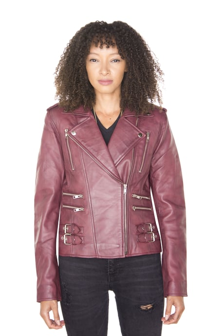 Womens Leather Vintage Brando Biker Jacket-Orlando