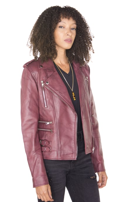 Womens Leather Vintage Brando Biker Jacket-Orlando