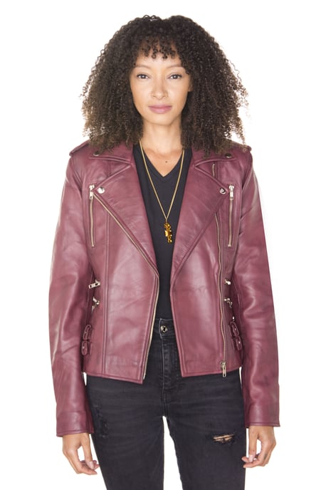 Womens Leather Vintage Brando Biker Jacket-Orlando