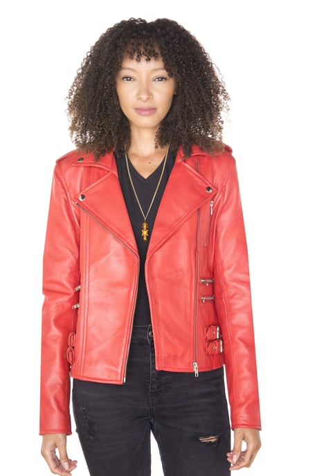 Womens Leather Vintage Brando Biker Jacket-Orlando
