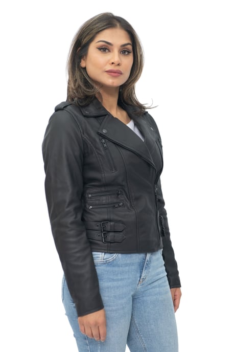 Womens Leather Vintage Brando Biker Jacket-Orlando