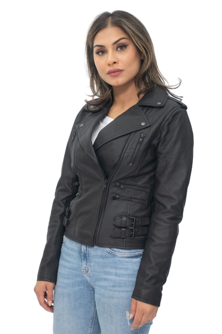 Womens Leather Vintage Brando Biker Jacket-Orlando