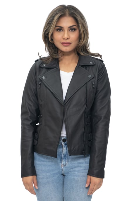 Womens Leather Vintage Brando Biker Jacket-Orlando