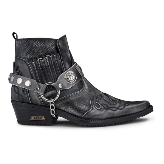 Mens Grey Snakeskin Winklepicker Cowboy Leather Ankle Boots