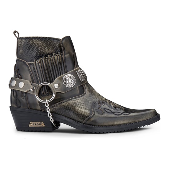 Mens Olive Snakeskin Winklepicker Cowboy Leather Ankle Boots