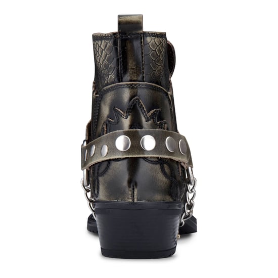 Mens Olive Snakeskin Winklepicker Cowboy Leather Ankle Boots