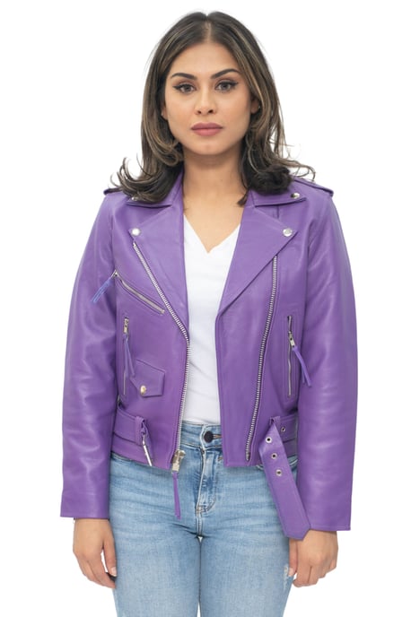Women's Cowhide Brando Leather Biker Jacket-Murcia