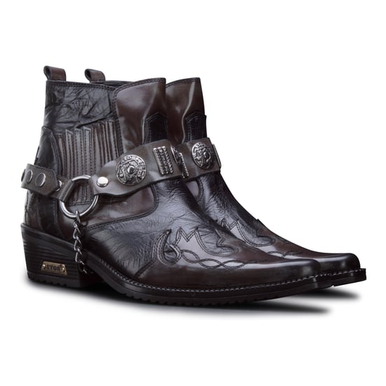 Mens Brown Snakeskin Winklepicker Cowboy Leather Ankle Boots