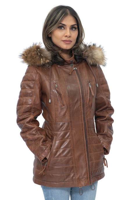 Womens Quilted Leather Parka Jacket-Curitiba