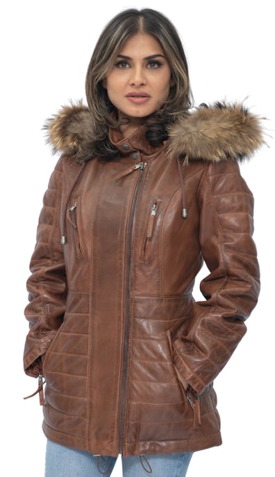Womens Quilted Leather Parka Jacket-Curitiba